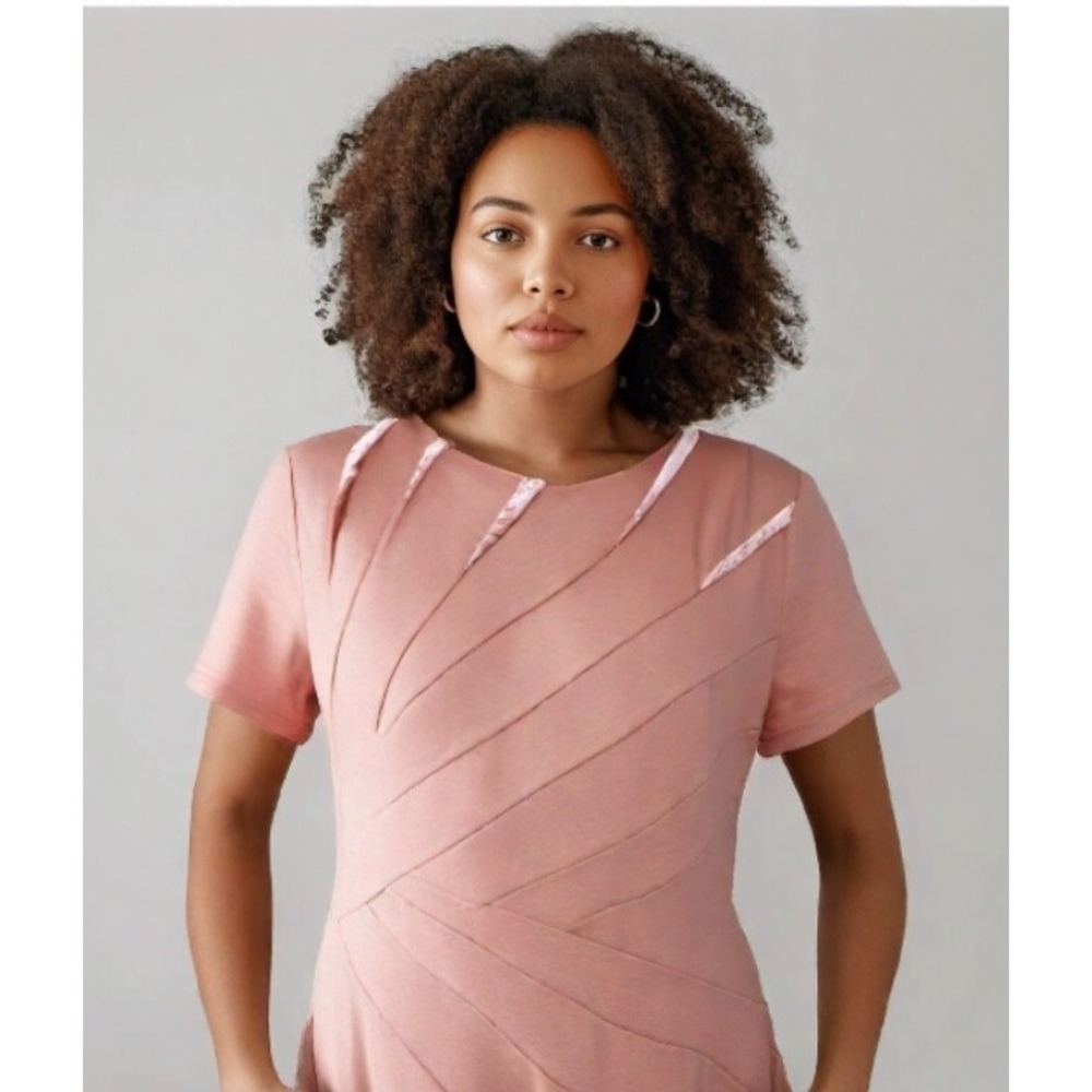 Vfemage Dress Stretch Knit Crewneck Short Sleeve Back Zip Peach Size X-Large 18